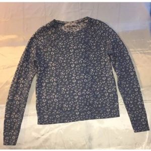 LOFT small leopard print blue sweater wool blend